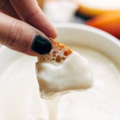Cheese Fondue with bread dipped in.