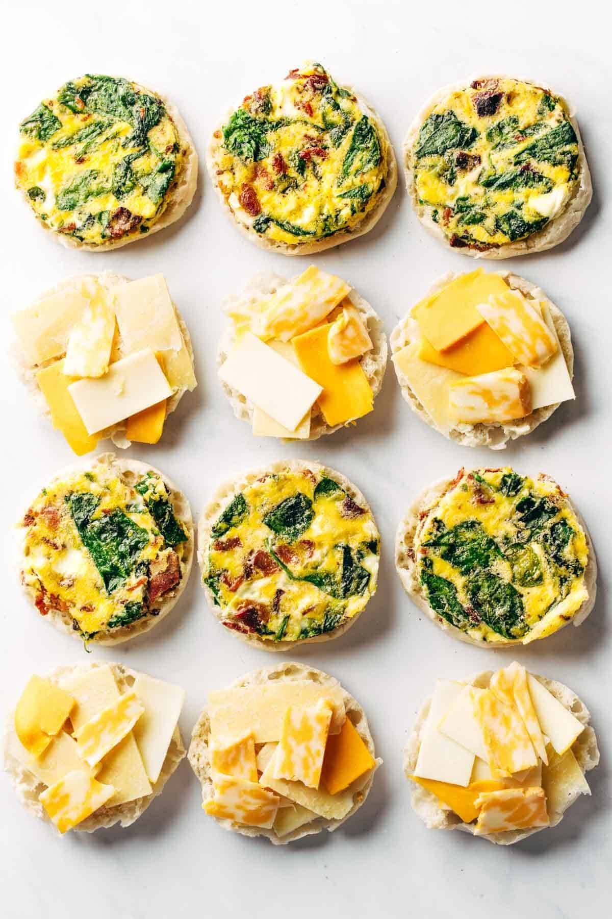 Breakfast sandwiches prepped.